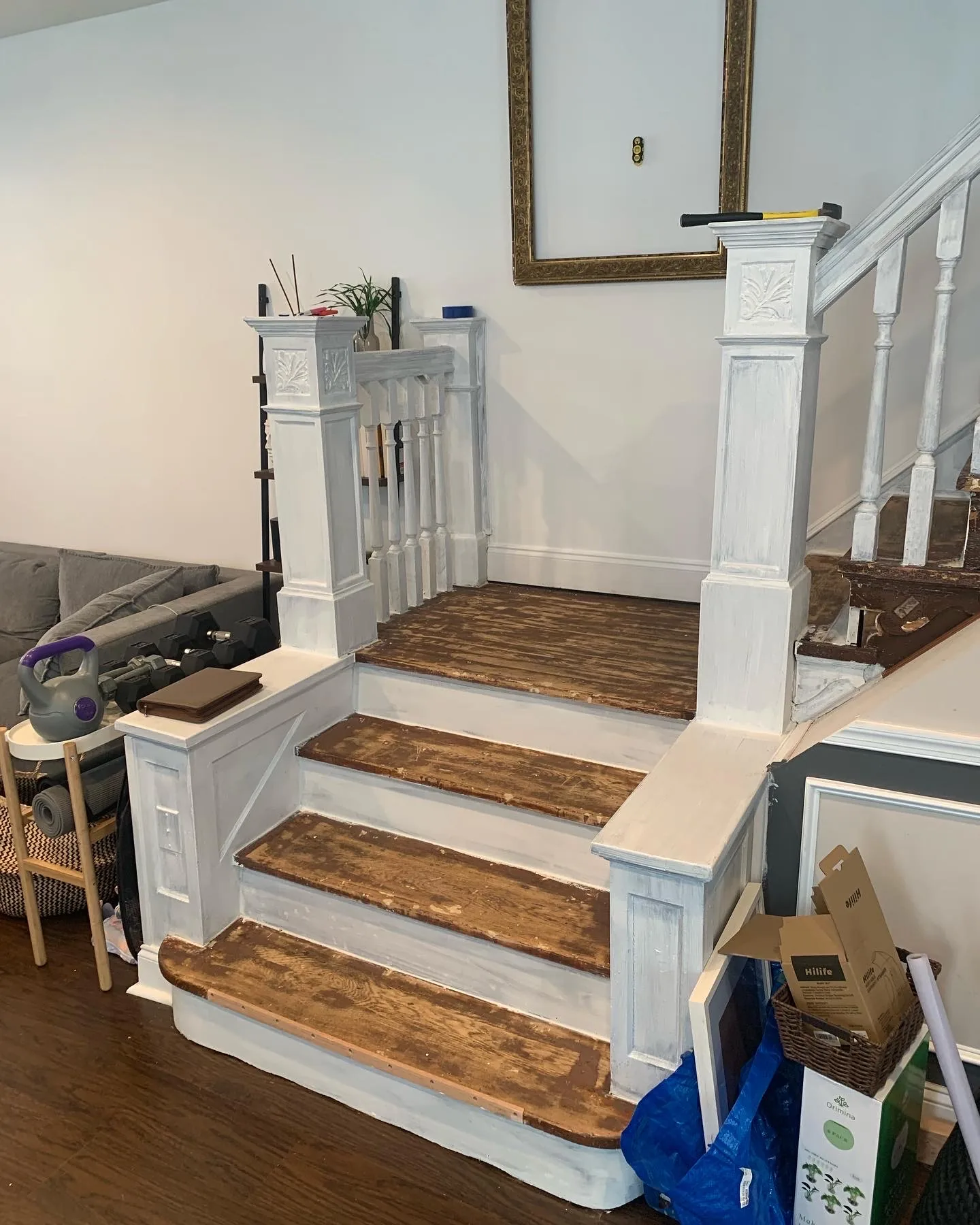 Historic staircase during surface preparation