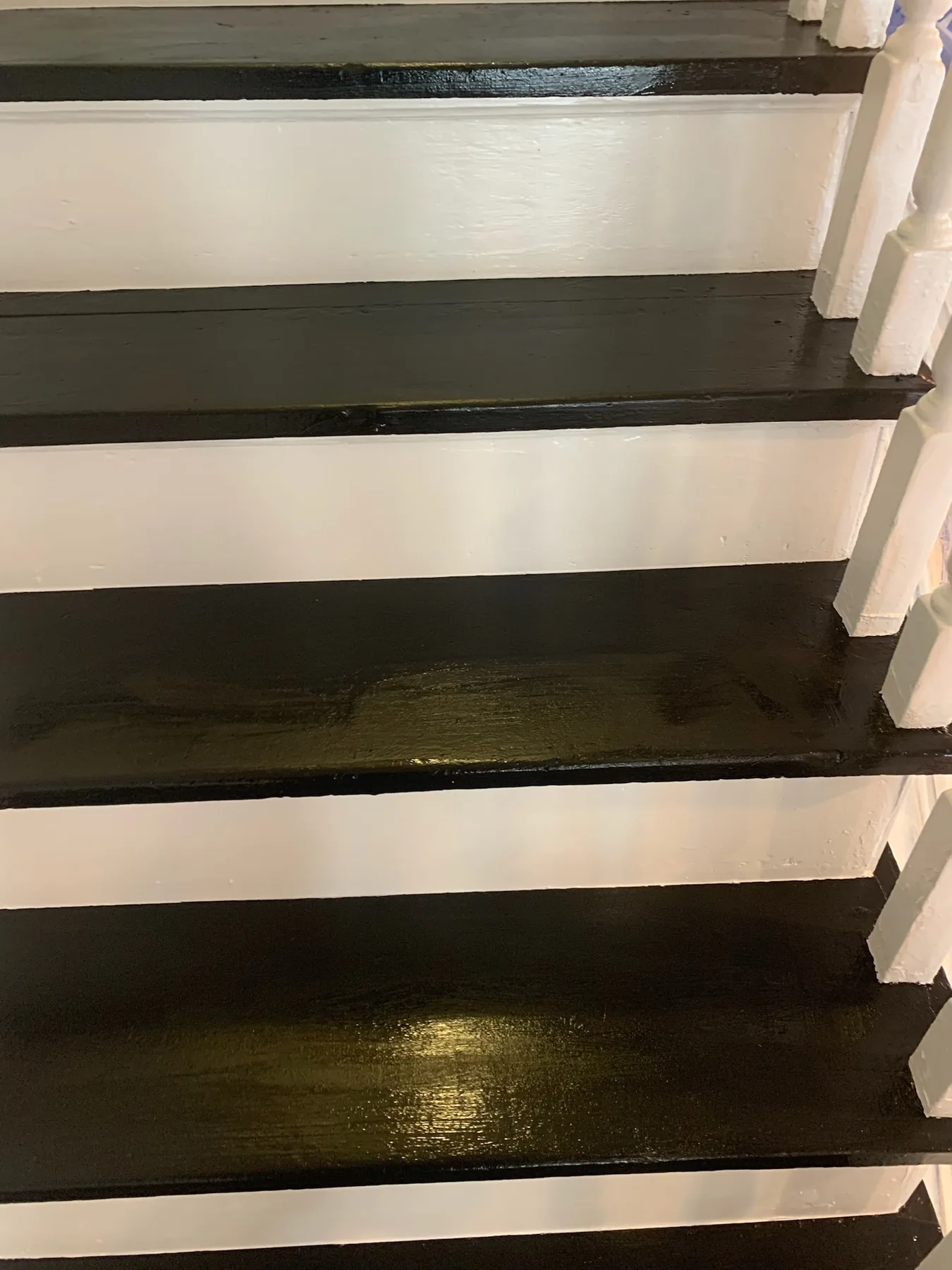 Close-up of freshly finished staircase treads
