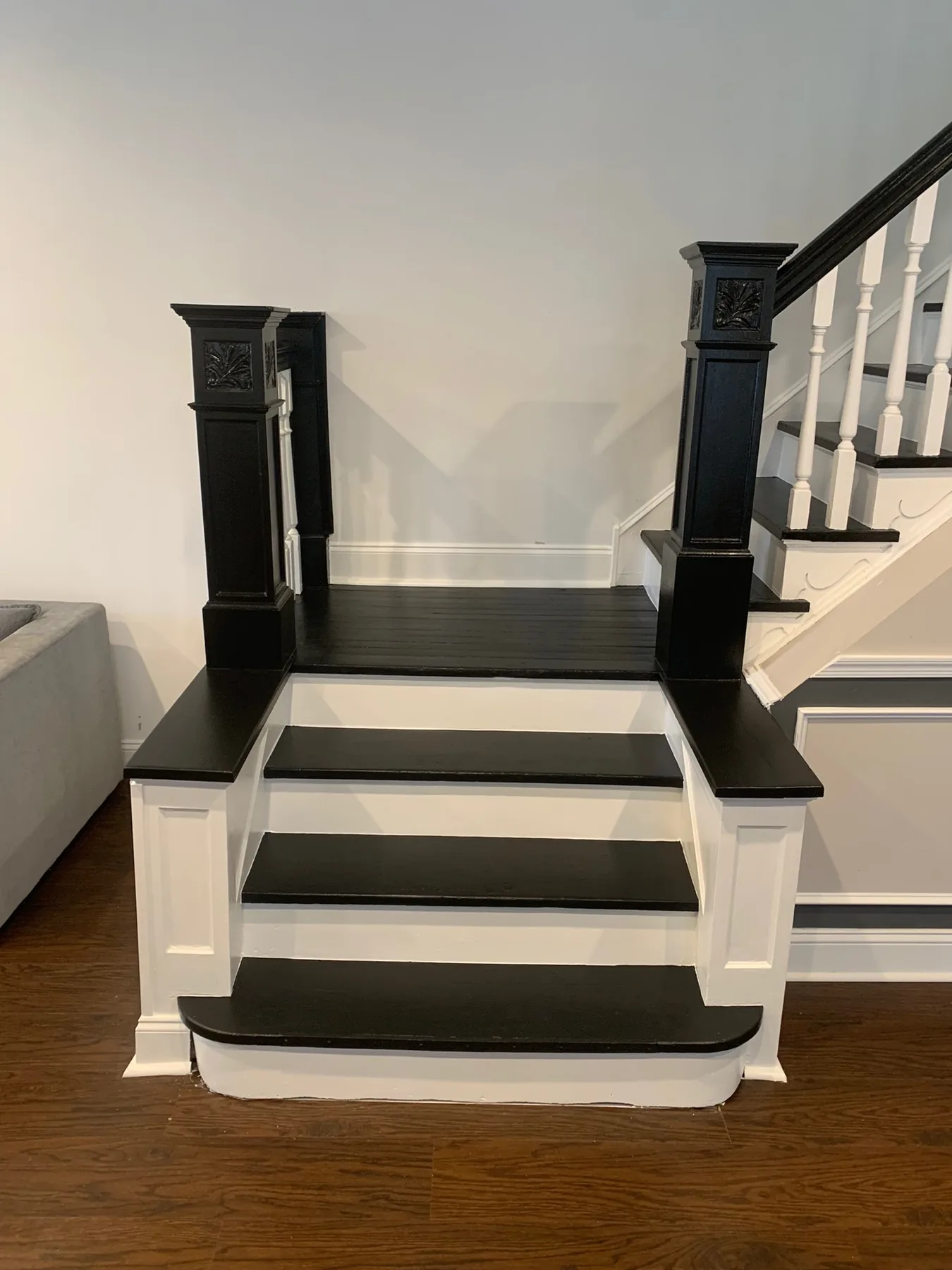 Front view of a completed staircase restoration