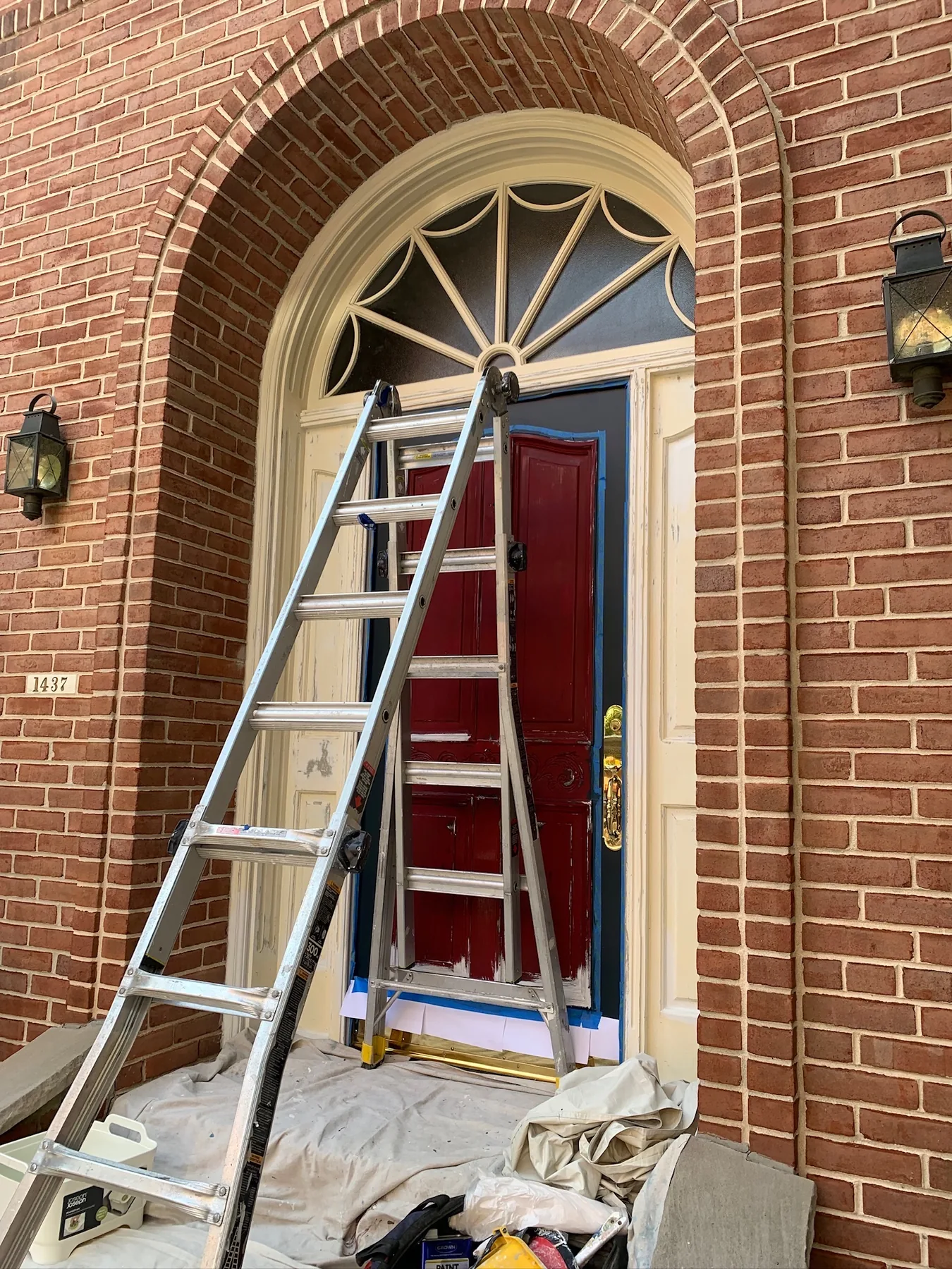 Front entry restoration preparation at a brick home