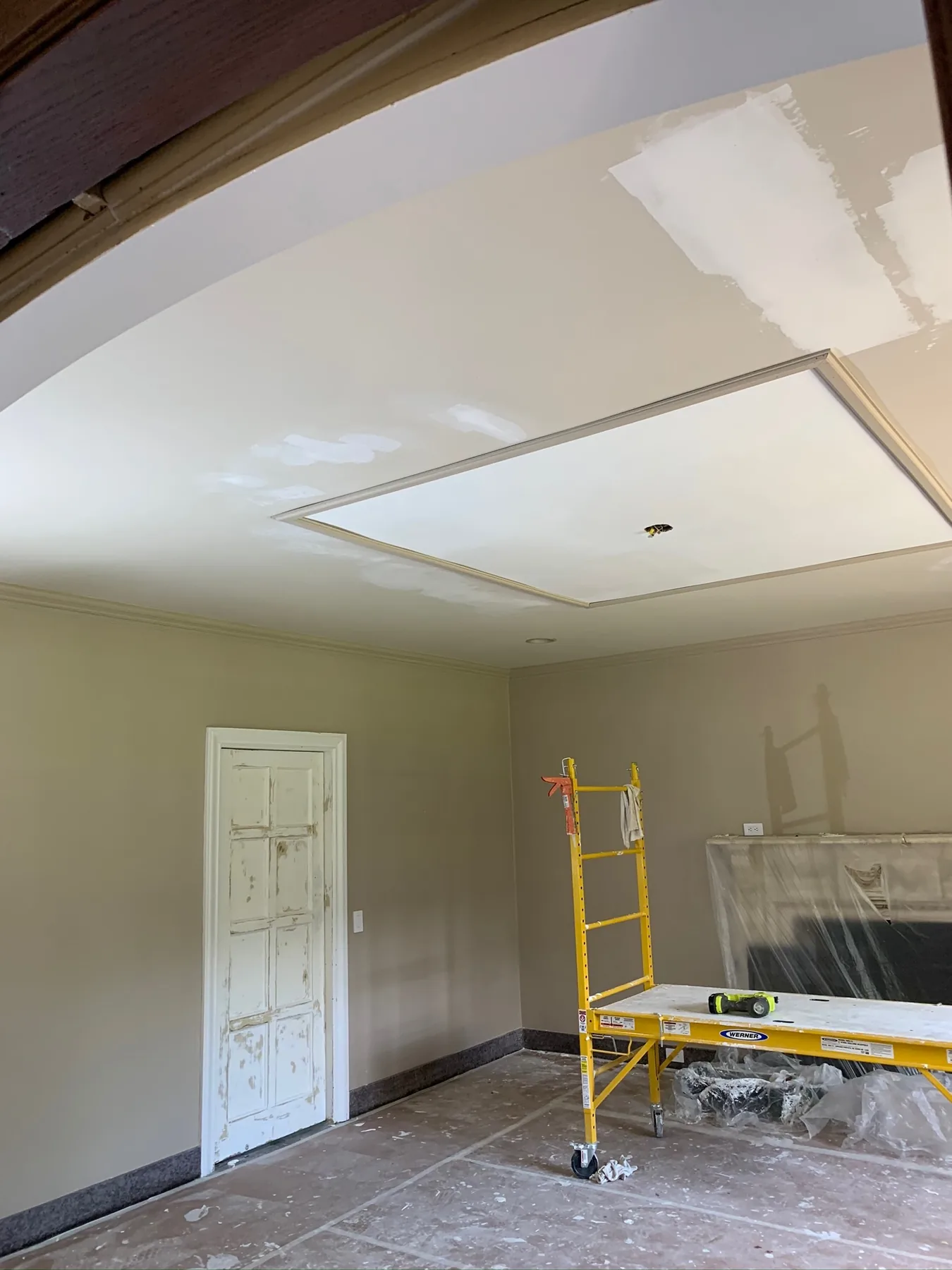 Prepared ceiling and walls during an interior project
