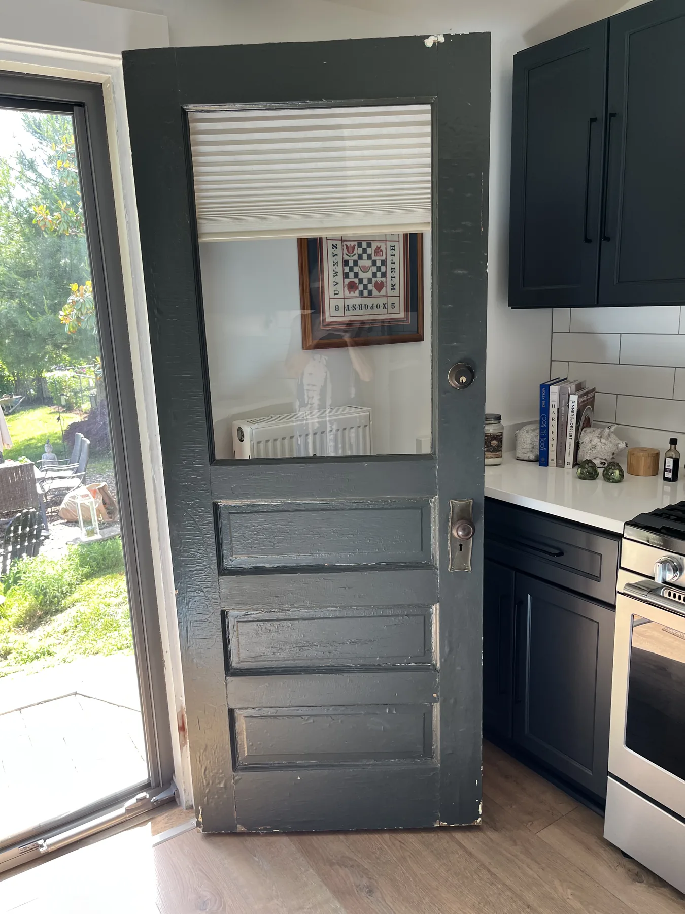 Restored gray glazed interior door