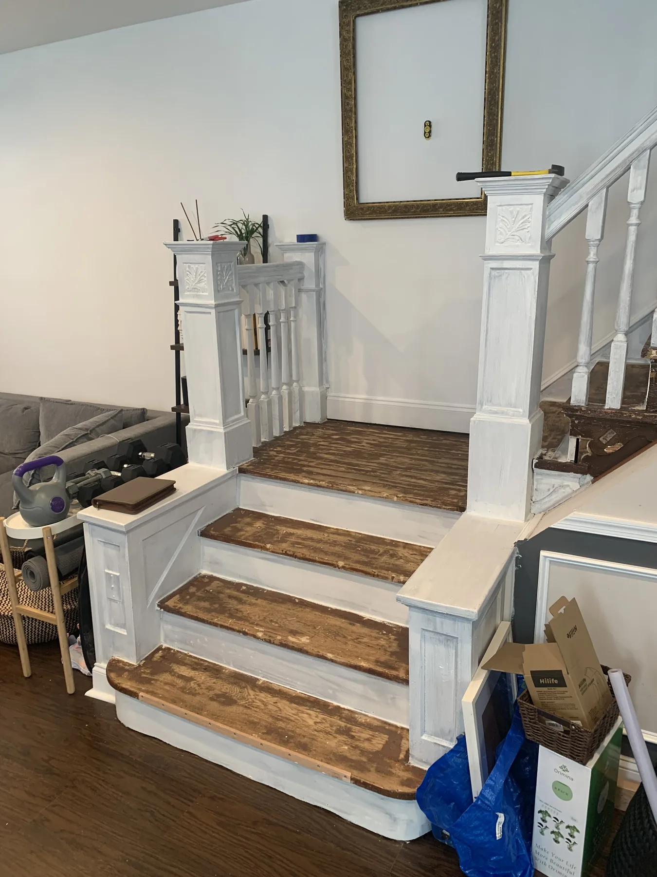 Historic staircase during surface preparation